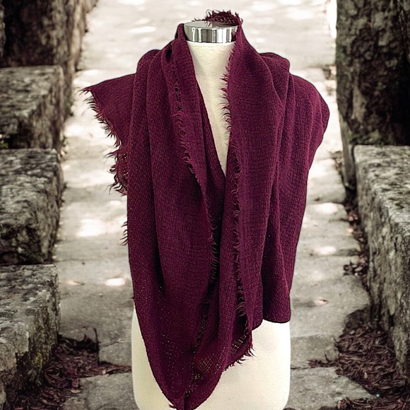 Fringe Edge Wine Color Infinity Scarf - Picture 3 of 16